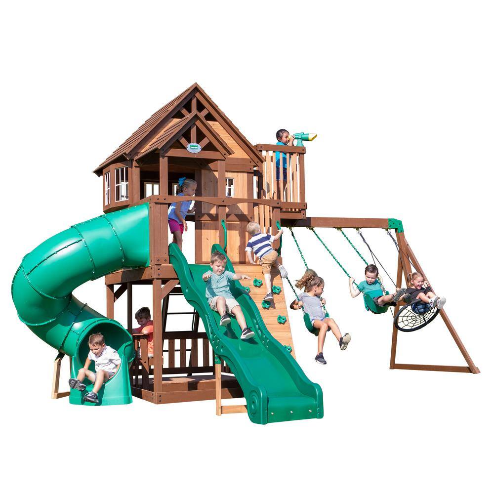 Backyard Discovery Skyfort All Cedar Wooden Swing Set with Tube Slide 2001015COM