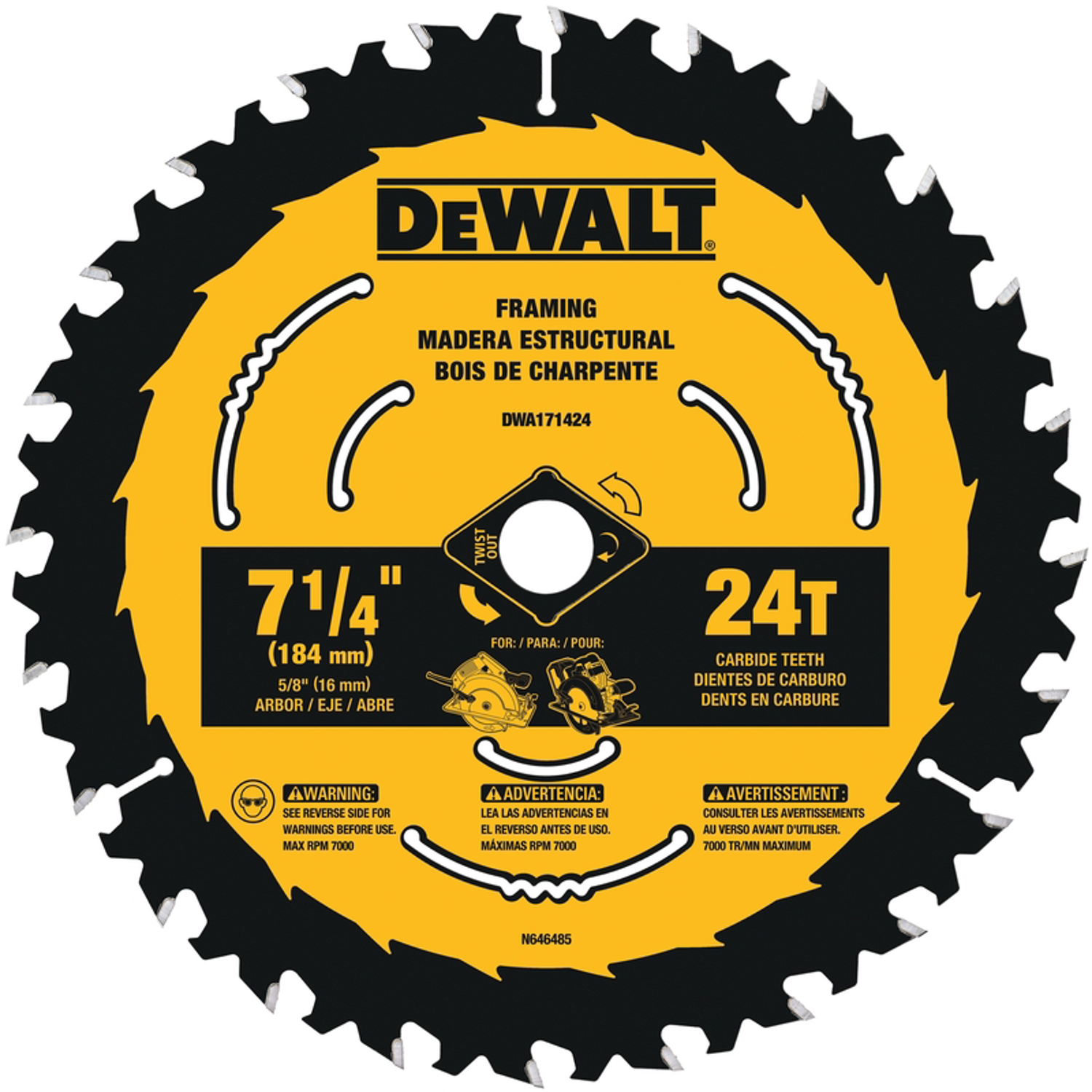 DW 7-1/4 in. D X 5/8 in. Tungsten Carbide Circular Saw Blade Set 24 teeth 2 pk