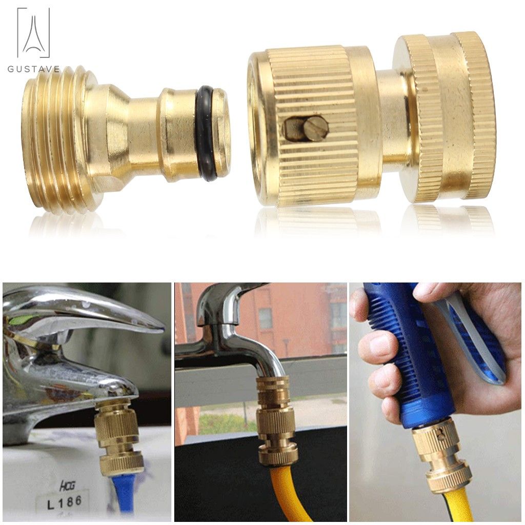 Gustave Brass Garden Hose Quick Connect Fitting 3/4 Inch Fine Thread Water Hose Male and Female Connectors No Leak Quick Connectors， 5 Set