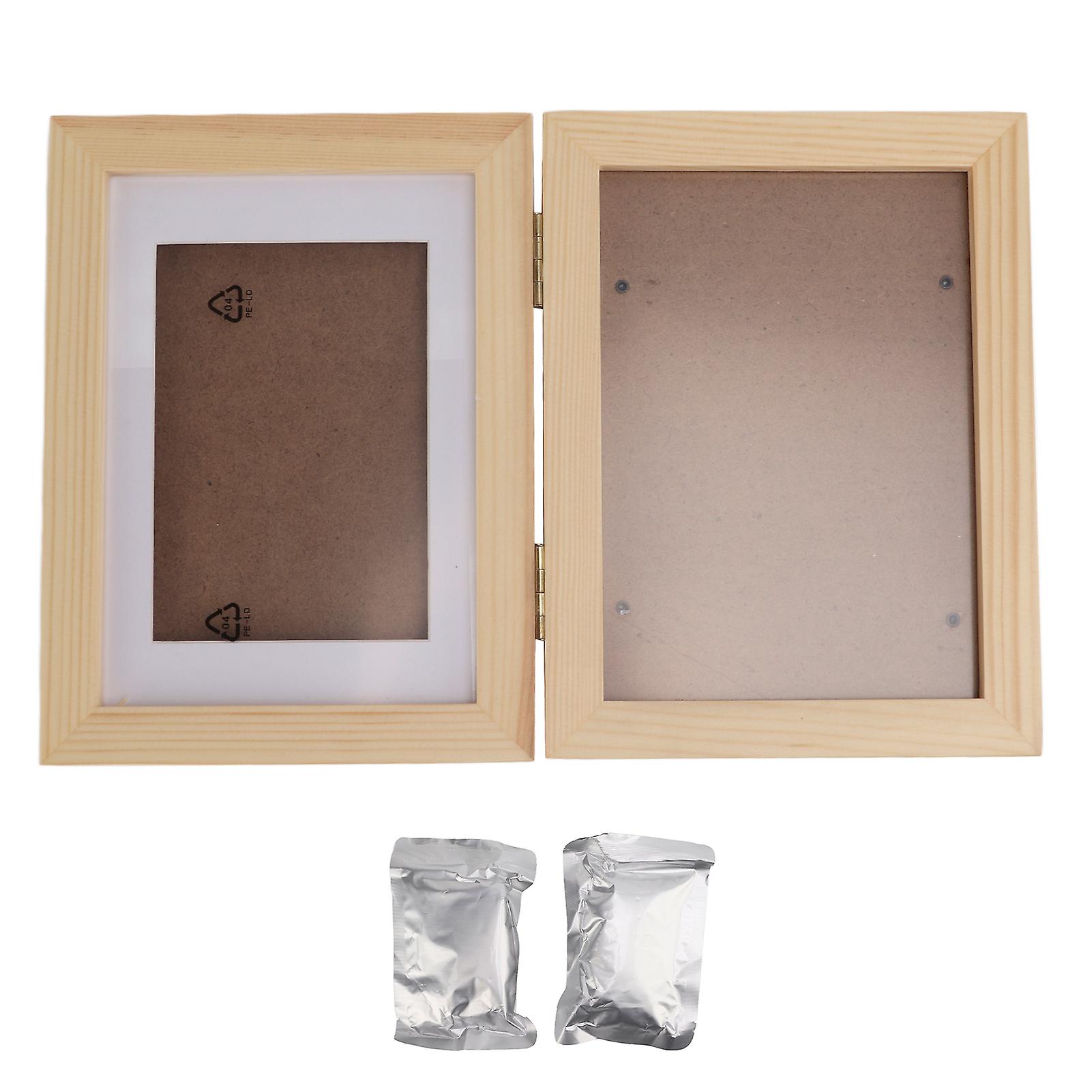 Pet Pawprint Keepsake Kit Wooden Photo Frame With Clay Mold For Pet Lovers And Memorialswhite Clay