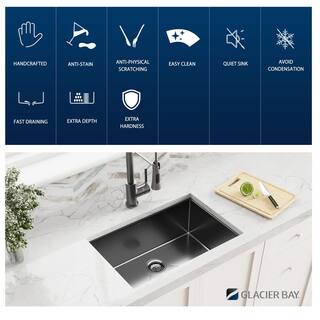 Glacier Bay Gunmetal Black Stainless Steel 27 in. 18-Gauge Single Bowl Undermount Kitchen Sink with Black Spring Neck Faucet ACS2718A1-F