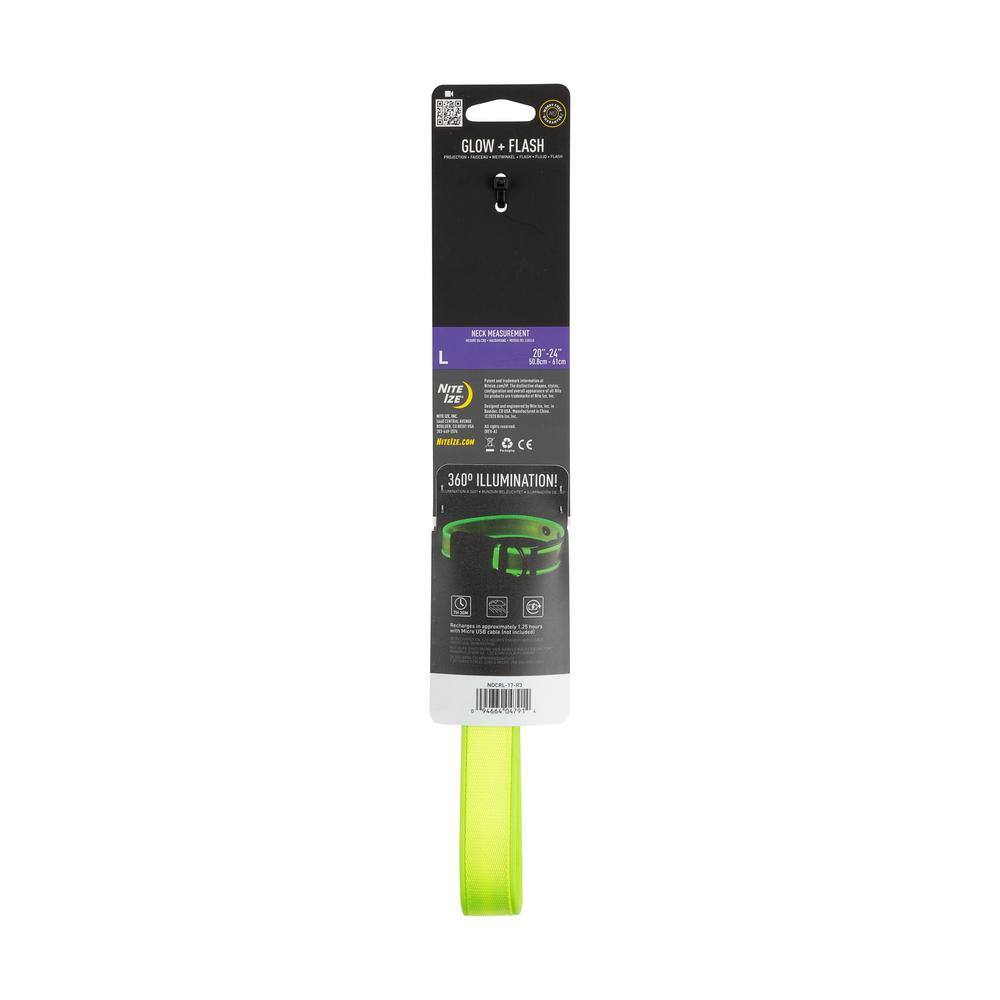 Nite Ize NiteDog - L - LimeGreen Rechargeable LED Collar NDCRL-17-R3