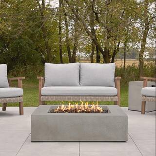 JENSEN CO Brookhurst 42 in. L X 12 in. H Outdoor GFRC Liquid Propane Fire Pit in Flint with Lava Rocks 1592LP-FLNT