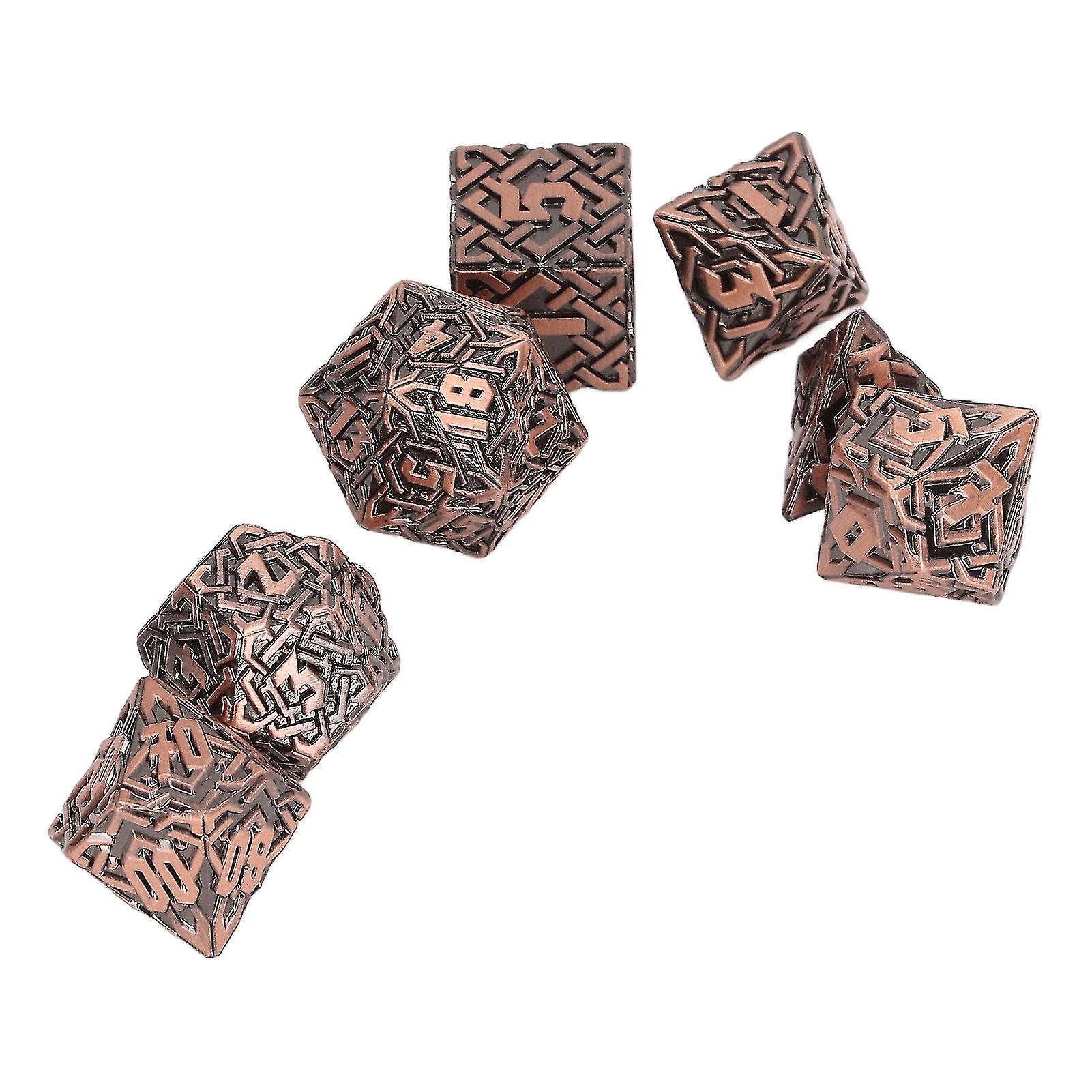 7pcs Metal Dice Set Different Polyhedral Shapes Maze Patterns Board Games Dice for Role Playing Type 2