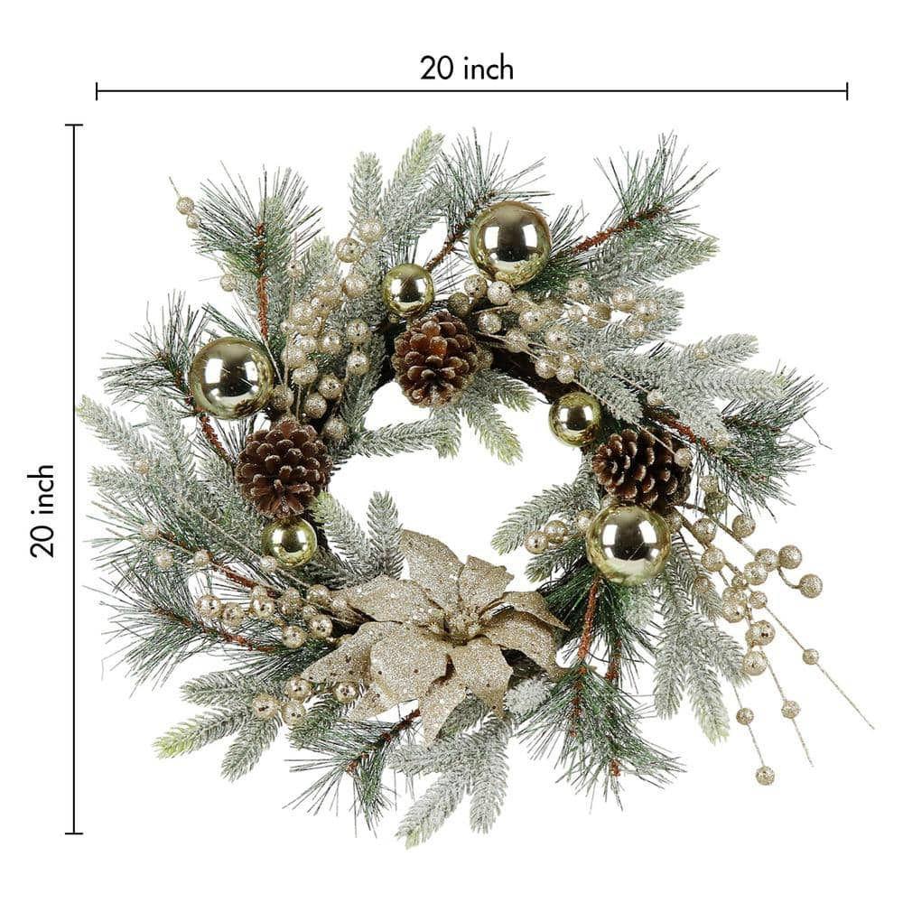 20 in. Handcrafted Multicolor Pre-Lit LED Artificial Christmas Wreath with Warm Lights Pinecones Silver Berries XZ-P203289