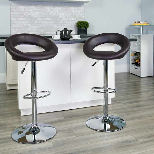 Contemporary Vinyl Rounded Orbit-style Height-adjustable Barstool - 32 - 40.75