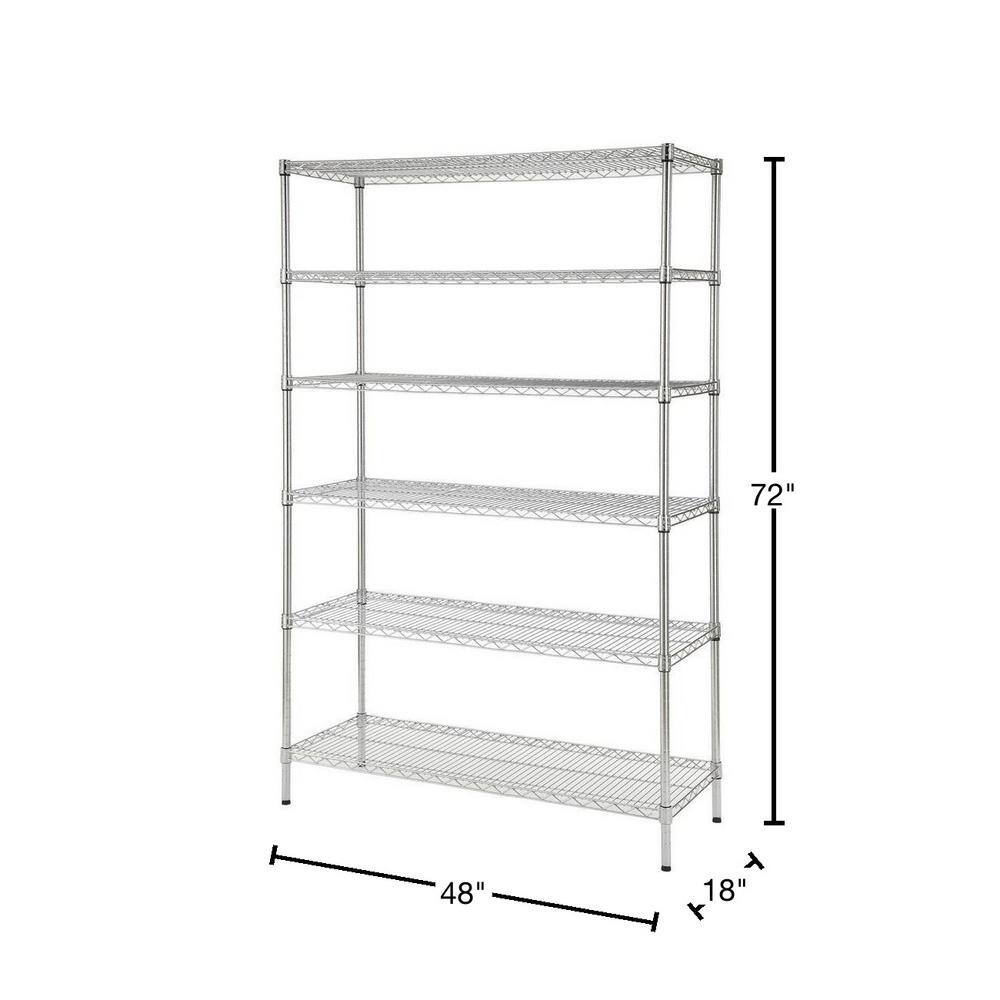 HDX 6-Tier Commercial Grade Heavy Duty Steel Wire Shelving Unit in Chrome (48 in. W x 72 in. H x 18 in. D) 525441