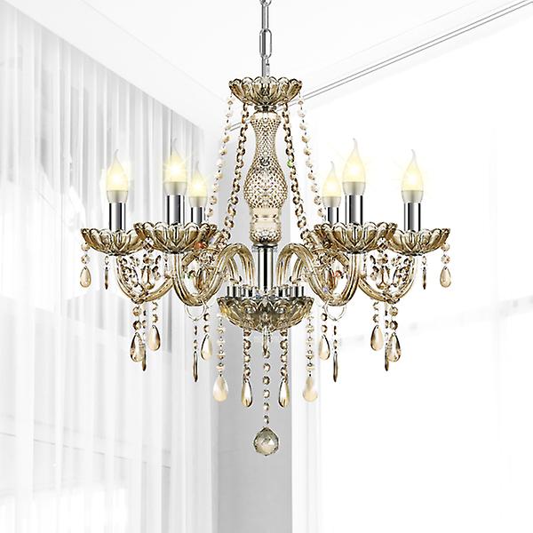 6 Lights K9 Crystal Chandelier Lighting Cognac Crystal Ceiling Lamp Home Decor 14850