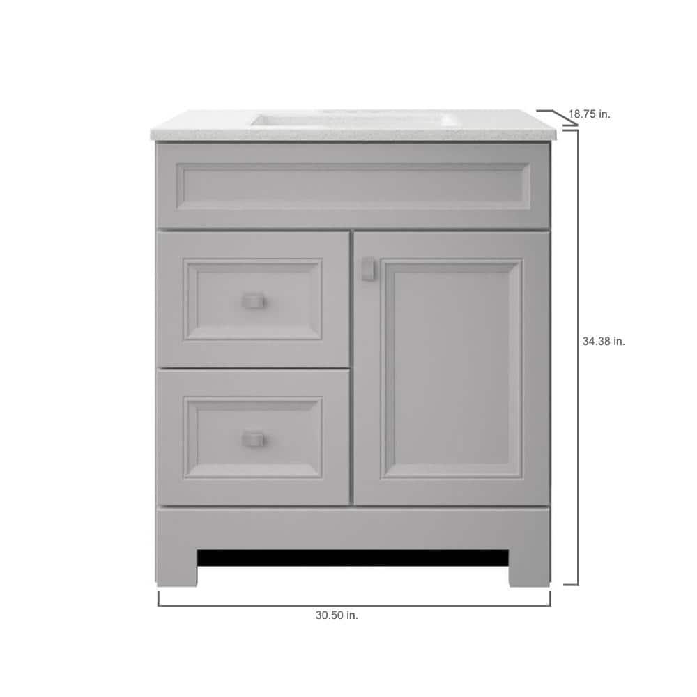 Home Decorators Collection Sedgewood 305 in W x 188 in D x 344 in H Freestanding Bath Vanity in Dove Gray with Arctic Solid Surface Top