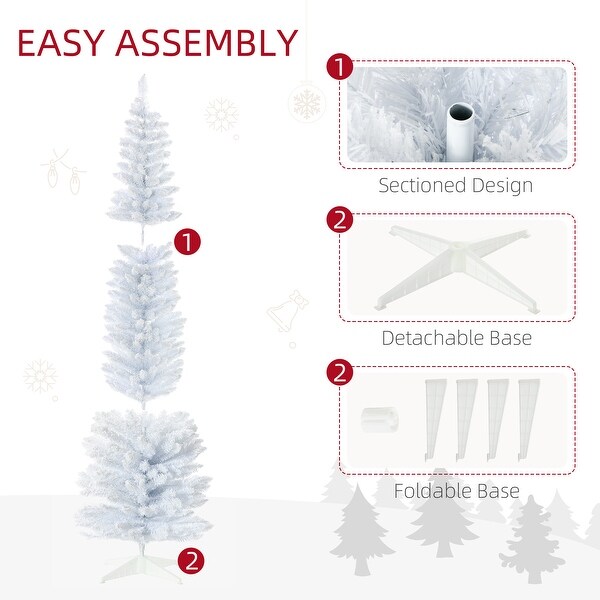 5' / 7' Christmas Tree，Slim Design with Realistic Branches，White