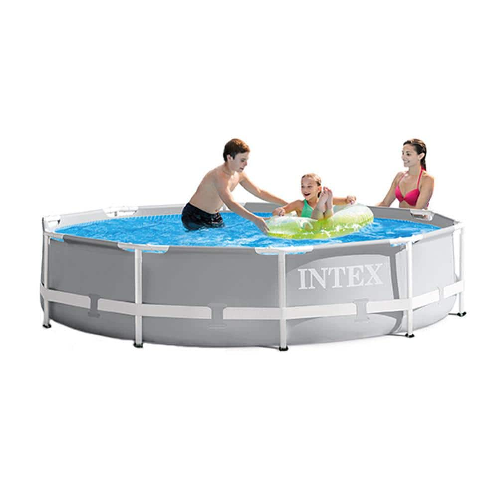 Intex 10 ft. Round 30 in. D Soft-Sided Metal Frame Pool with 10 ft. Above Ground Pool Cover 26701EH + 28030E