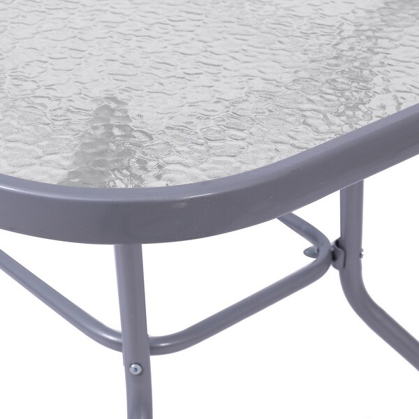 Commercial Tempered Glass and Steel Patio Table with Umbrella Hole