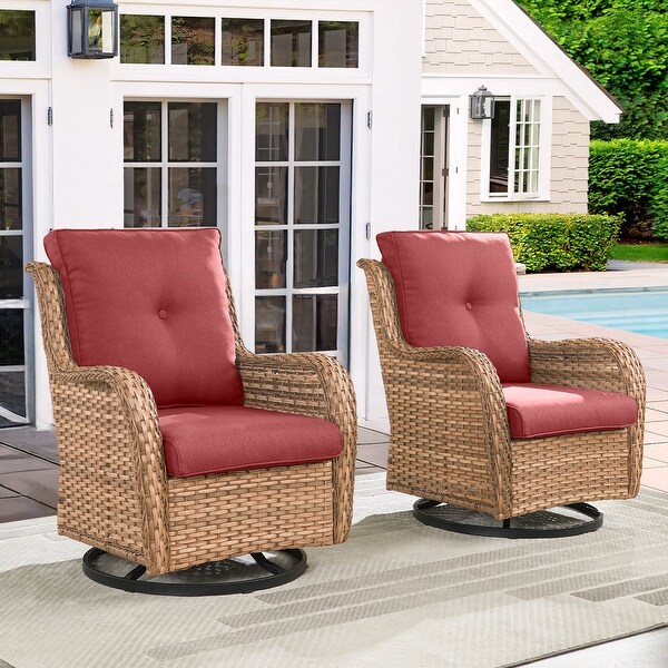 Pocassy PE Wicker Rocking Chair Swivel Chairs Glider Chair