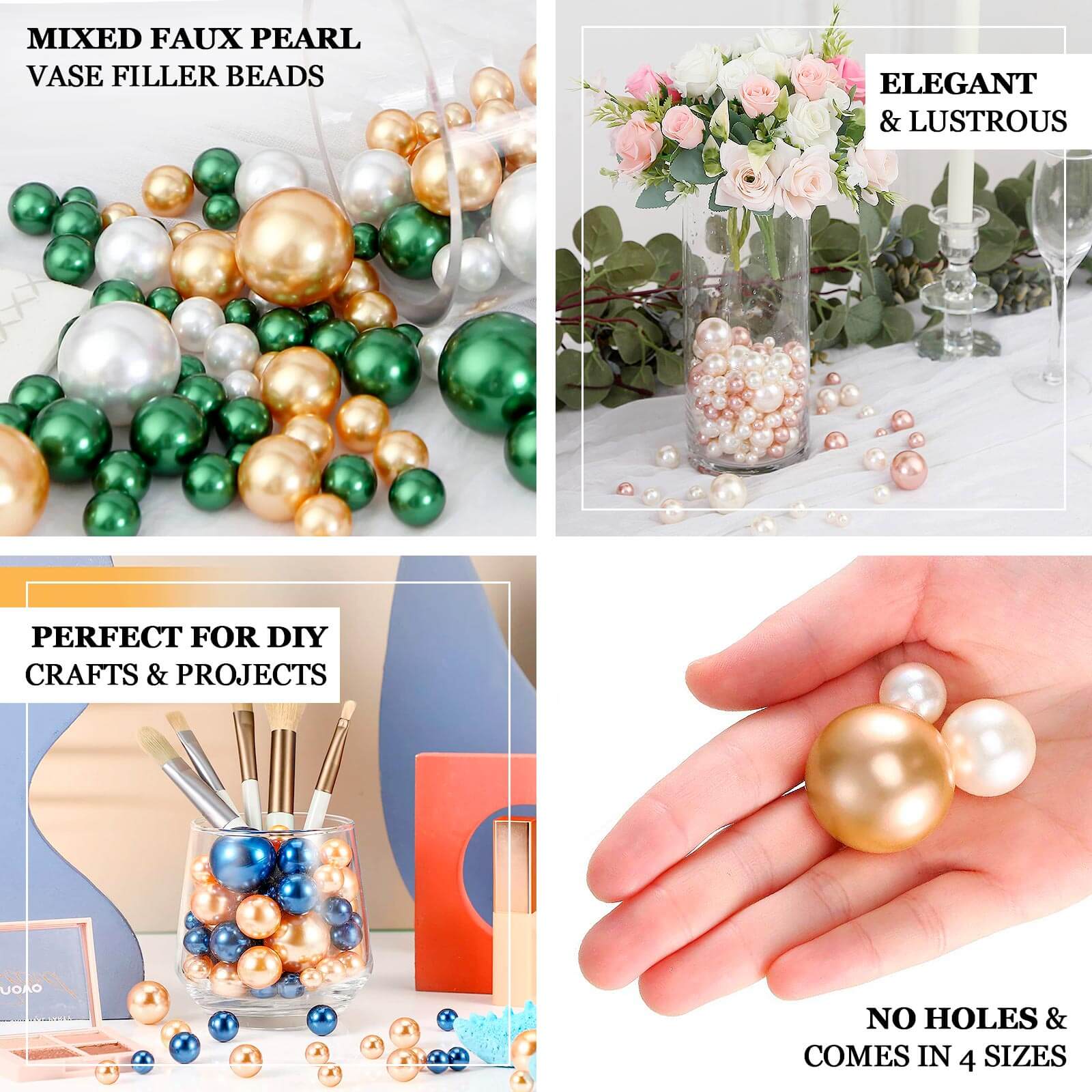 200Pcs Assorted Rose Gold and Off White Lustrous Faux Pearl Beads Vase Fillers, No Hole DIY Craft Bead Set