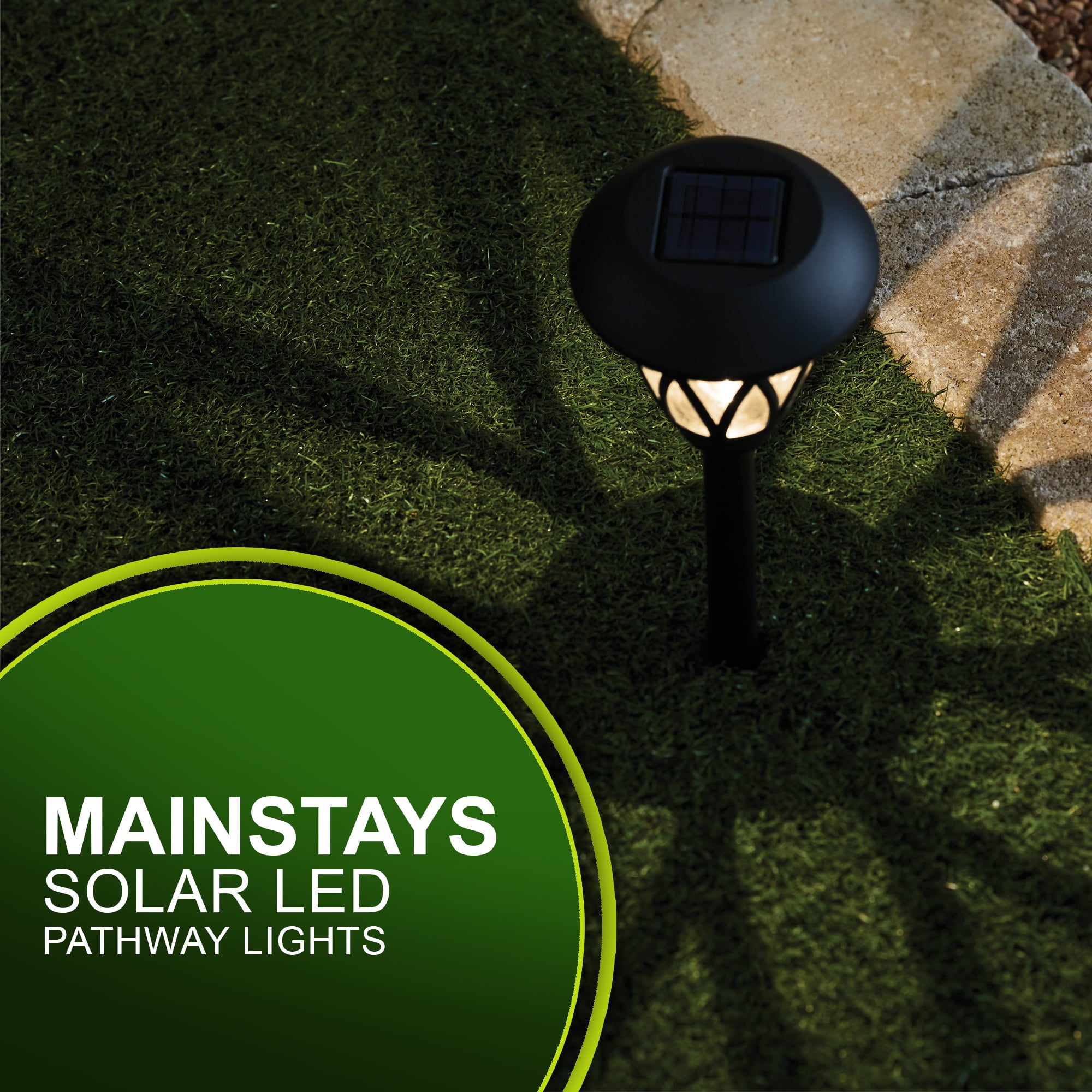 Mainstays Solar Powered Black Lattice LED Landscape Pathway Light with Glass Lens， 8 Lumens