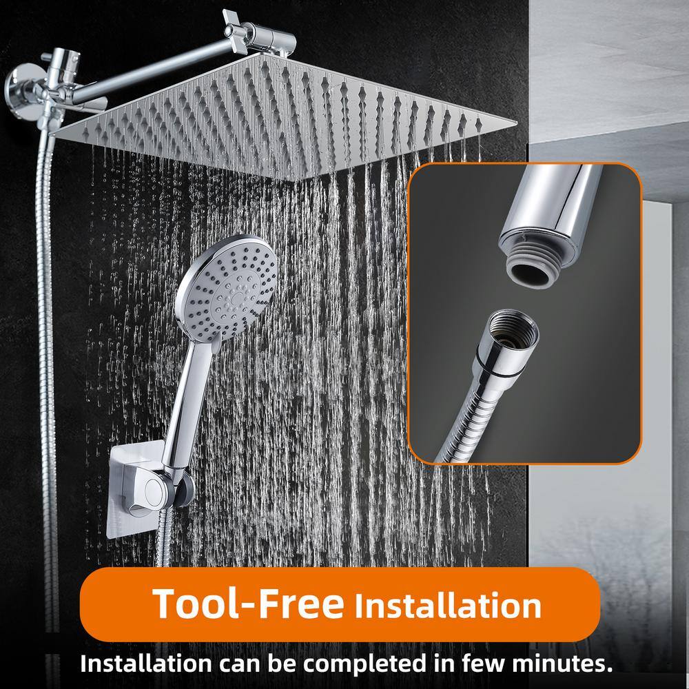 Zalerock Rainfull 5-Spray Patterns 8 in. Wall Mount Dual Shower Heads and Handheld Shower Head in Chrome HKSC081