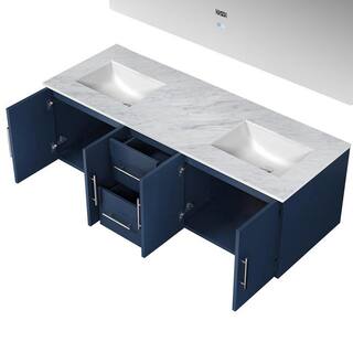 Lexora Geneva 60 in. W x 22 in. D Navy Blue Double Bath Vanity Carrara Marble Top and 60 in. LED Mirror LG192260DEDSLM60