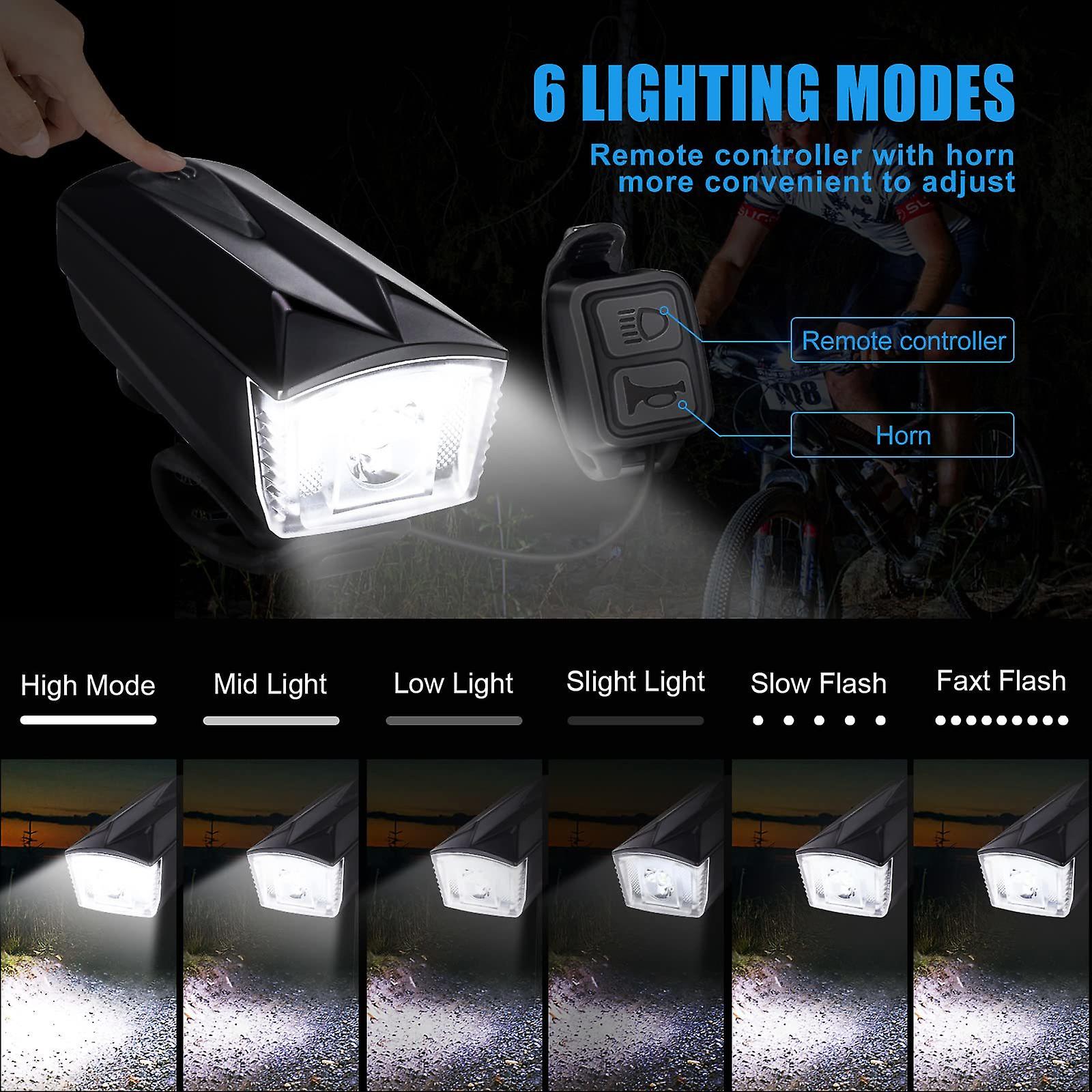 Bike Light Set， USB Rechargeable LED Bicycle Lights with 300LM Waterproof Front Headlight and 100LM Tail Light（black）