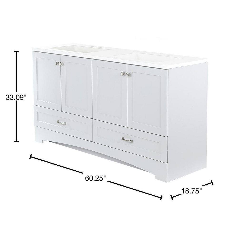 Glacier Bay Lancaster 60.25 in. W x 18.75 in. D Shaker Bath Vanity in Pearl Gray with White Cultured Marble Top LC60P2-PG