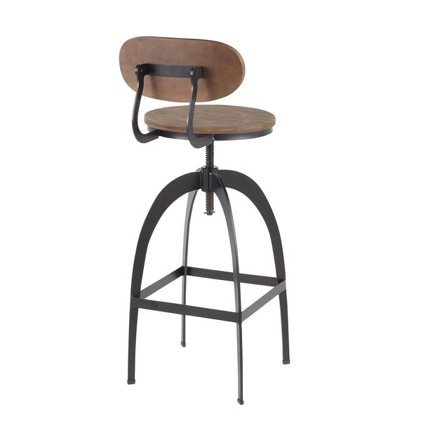 Lumisource Dakota Industrial Mid-Back Barstool in Black Metal and Medium Brown Wood-Pressed Grain Bamboo