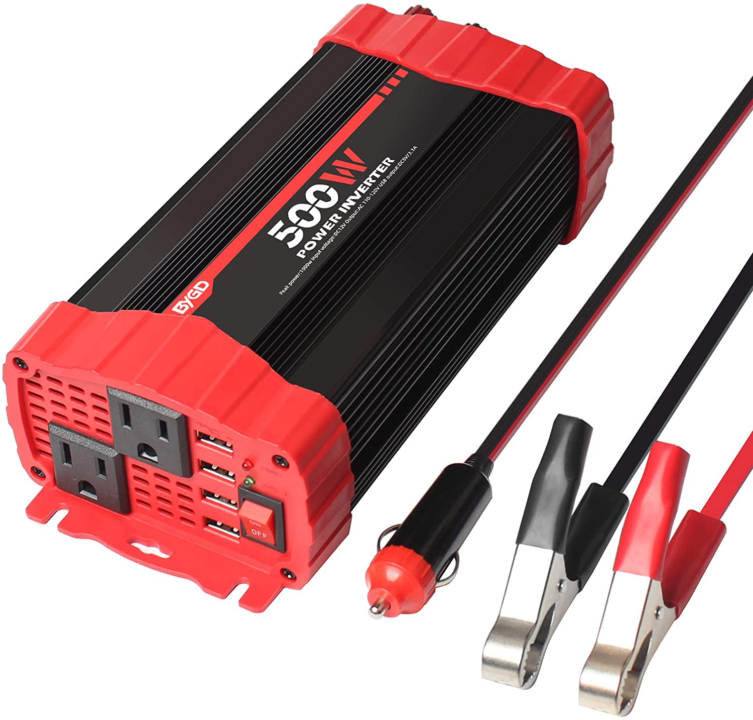 BYGD 500W Car Power Inverter DC 12V to 110V AC Converter Dual Outlets