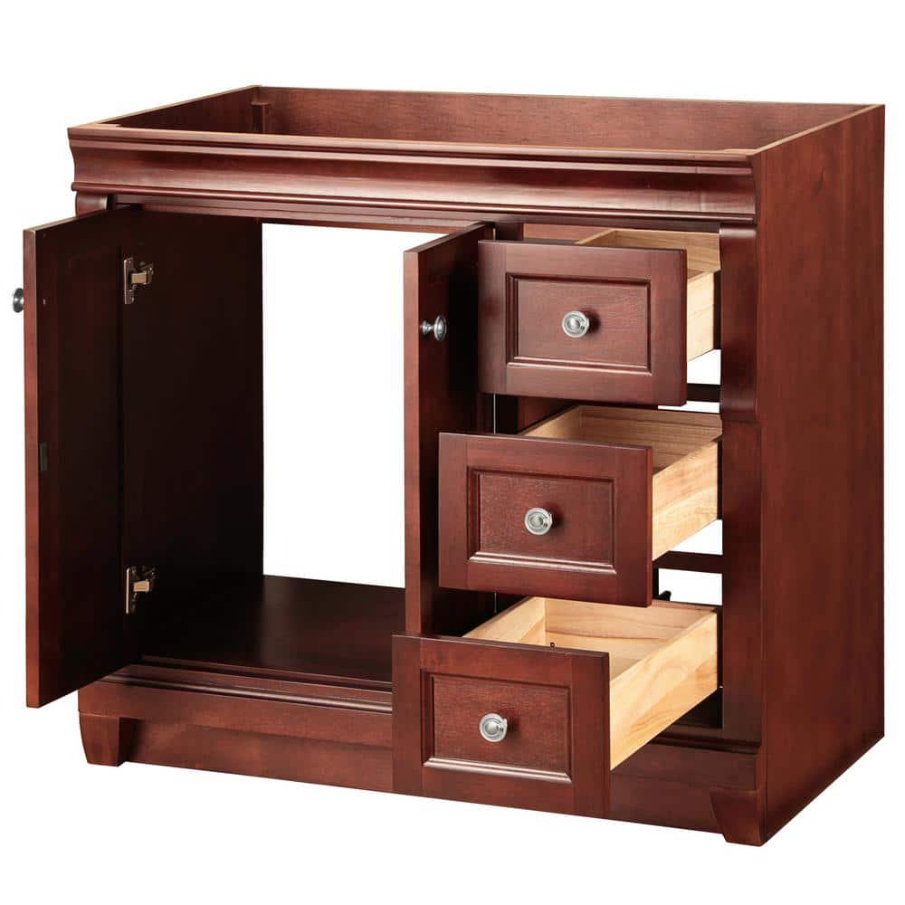 Home Decorators Collection Naples 36 in W Bath Vanity Cabinet Only in Tobacco with Right Hand Drawers