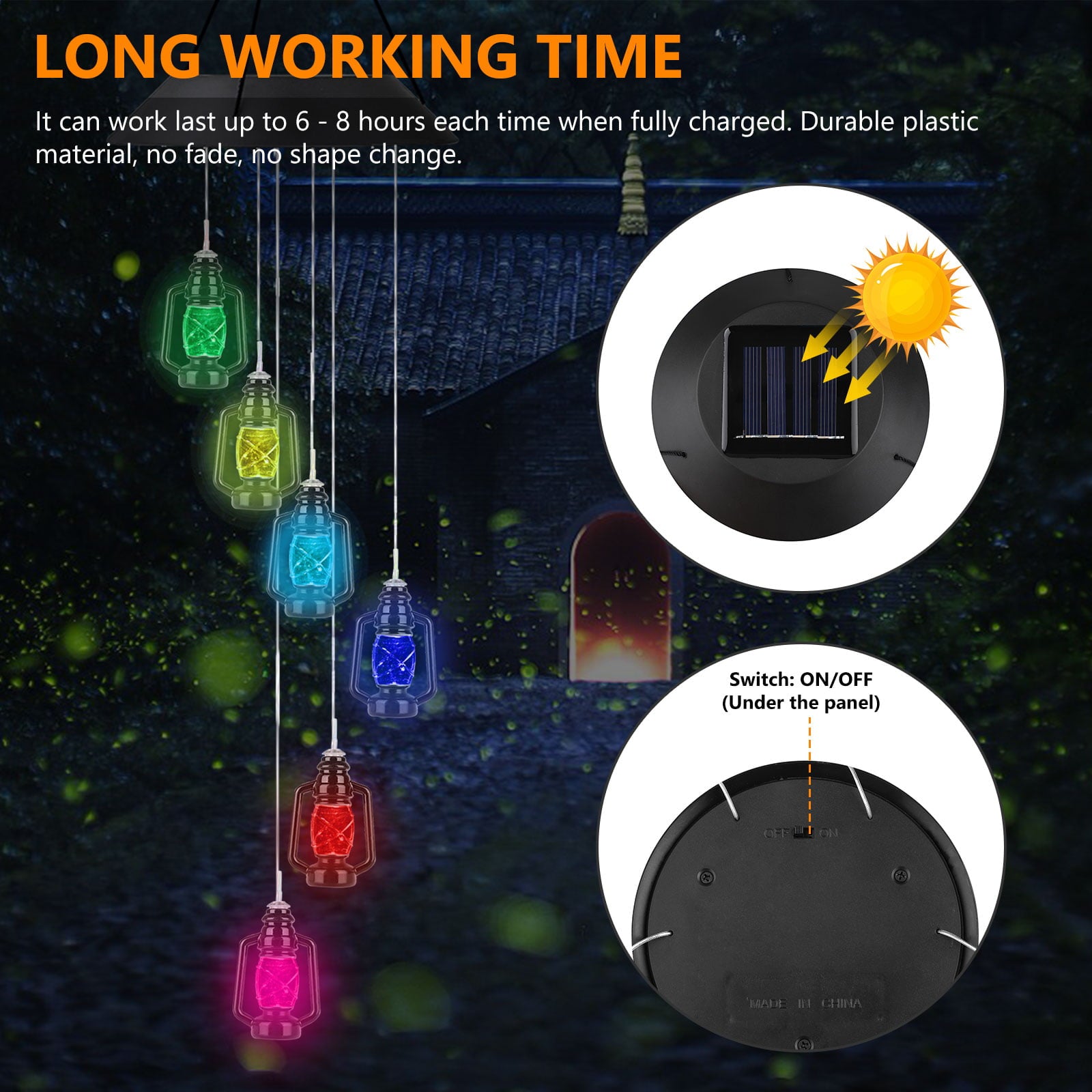 Wind Chimes Outdoor， TSV Garden Solar Mobile Color-Changing LED Light， Waterproof Automatic Spiral Wind Chimes， Portable Lanterns Wind Bell for Patio Deck Home， Gifts on Mother's Day Birthday