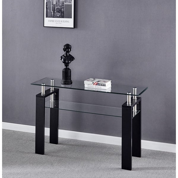 MDF Console Table， Tempered Glass Top， Modern Foyer Area Table