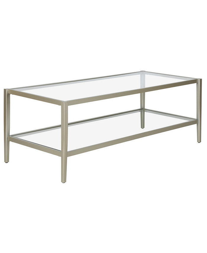 Hudson and Canal Hera 45 Wide Metal Rectangular Coffee Table with Glass Shelf