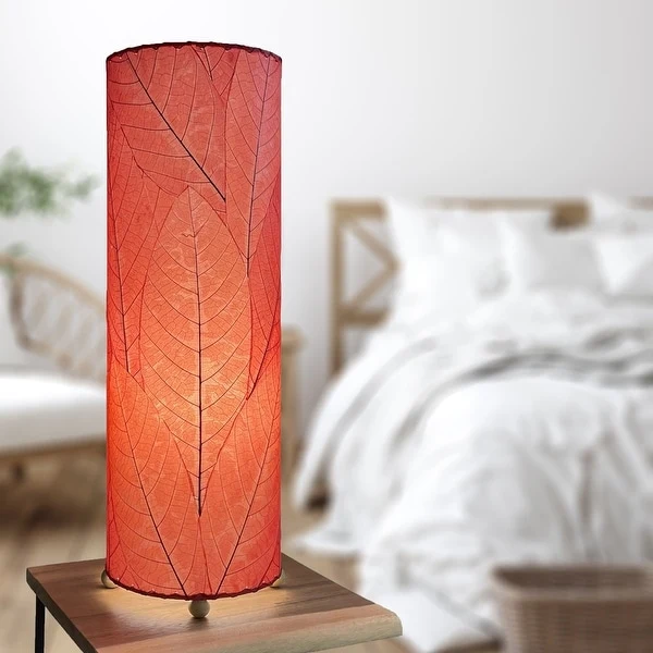 Handmade 24 Inch Cocoa Leaf Cylinder Table Lamp - 8 x 8 x 24