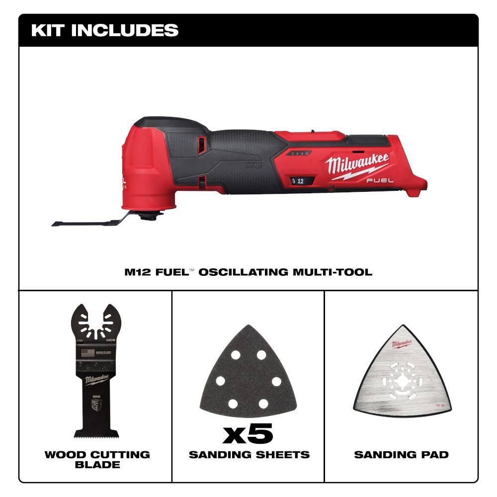 MW M12 FUEL 12V Lithium-Ion Cordless Oscillating Multi-Tool M12 FUEL 12 in. Hammer Drill  M12 FUEL 14 in. Impact Driver 2526-20-3404-20-3453-20