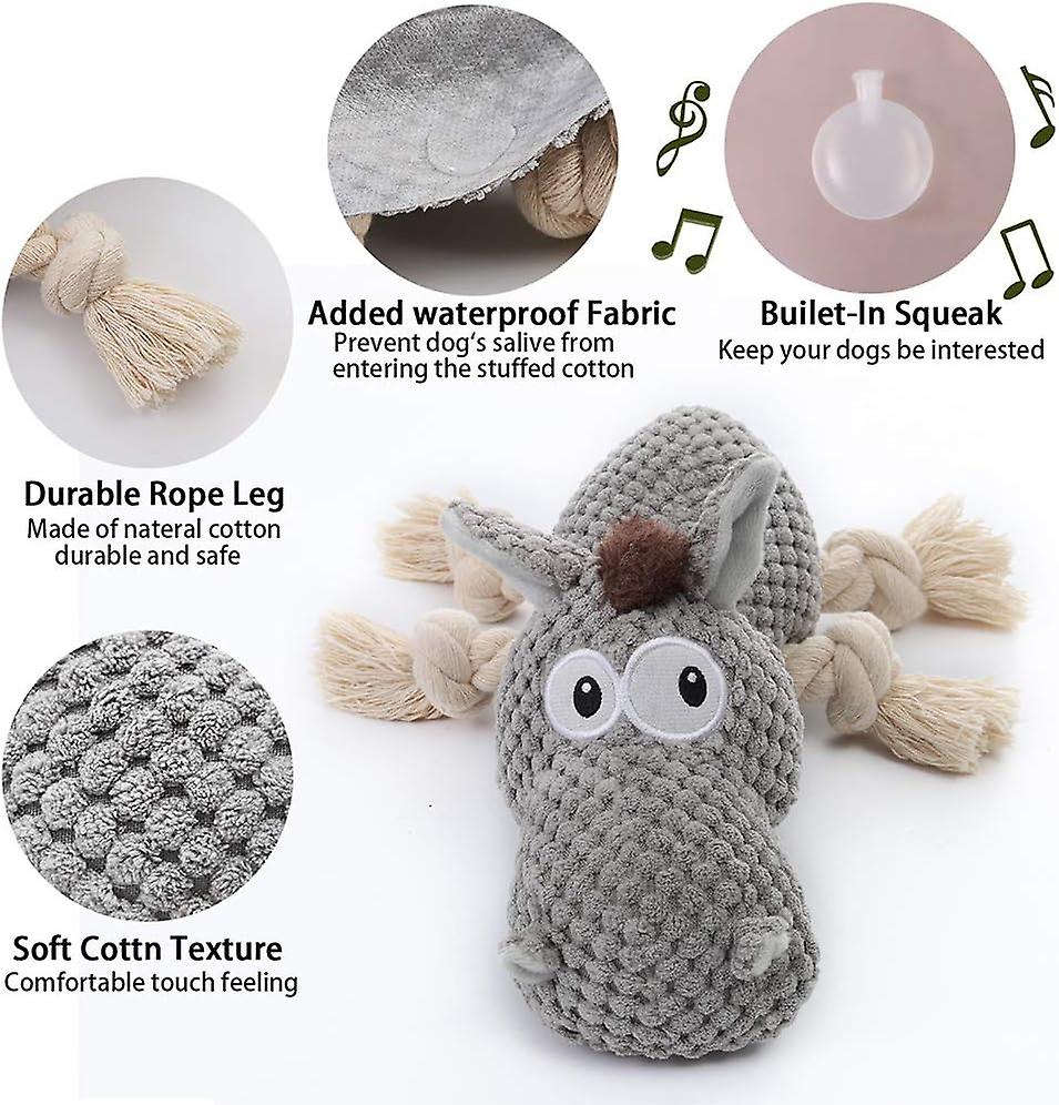 Dog Toy， Large Dog Squeaky Toys， Stuffed Animal Dog Plush Toy For Puppy， Small， Middle， Large Dogs (donkey(grey))