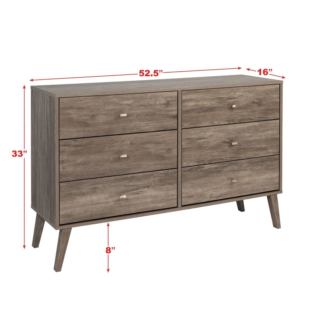 Prepac Milo Mid Century Modern 6 Drawer Double Dresser for Bedroom  Chest of Drawers  Contemporary Bedroom Furniture