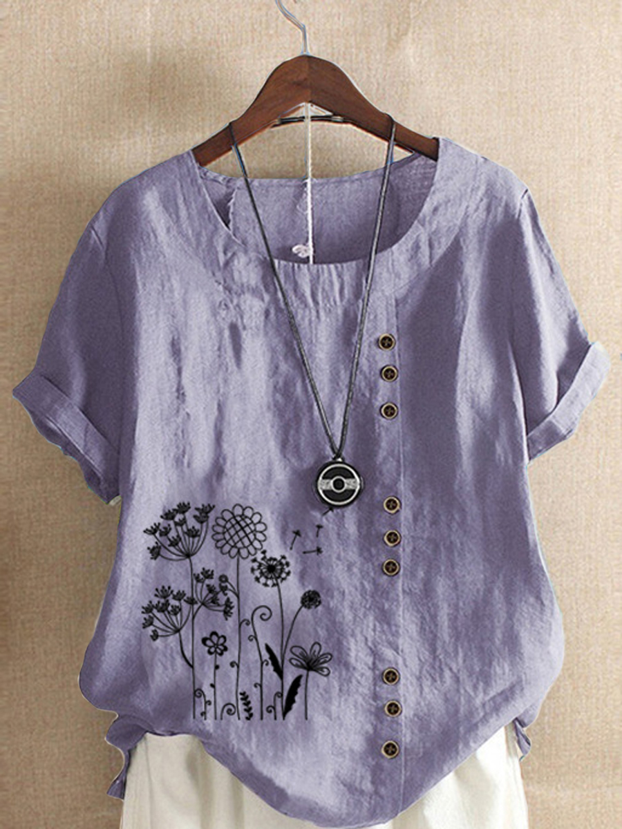 Casual Vintage Floral Print Short Sleeve Blouse