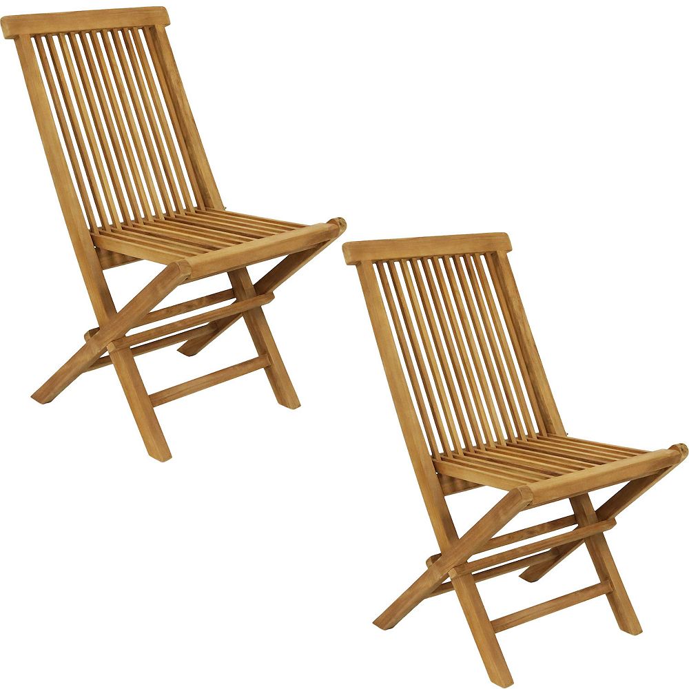 Sunnydaze Hyannis Solid Teak Wood Folding Slat-Back Patio Chair - Set of 2