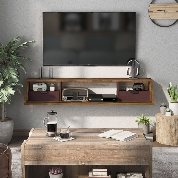 DH BASIC Modern Hickory 63-Inch Floating Media Console by Denhour