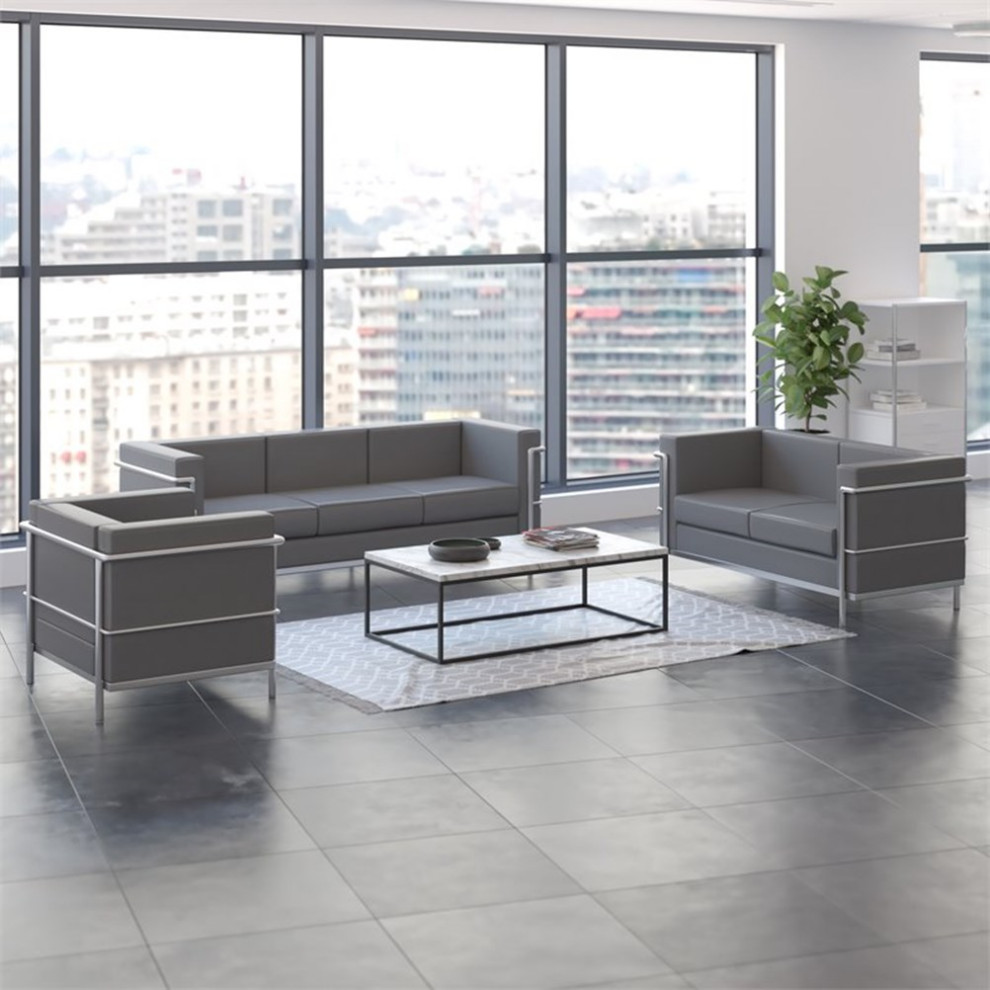 Flash Furniture Hercules Regal LeatherSoft Reception Set in Gray   Modern   Living Room Furniture Sets   by Homesquare  Houzz