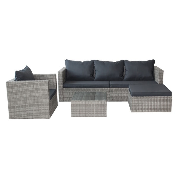 4Piece Rattan Patio Set with Cushioned Wicker Sofa