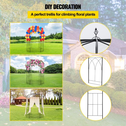 8' Birdcage Garden Arbor - Heavy Duty Wrought Iron Wedding Arch Trellis for Climbing Vines