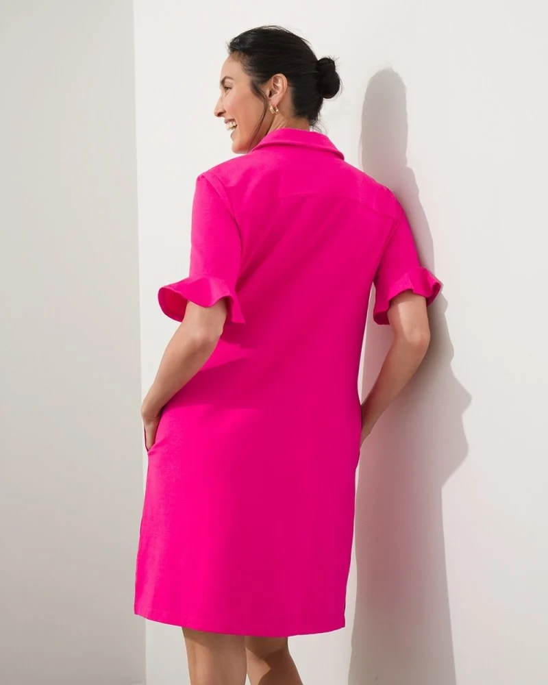 UPF Ruffle Sleeve Polo Dress Haute Pink