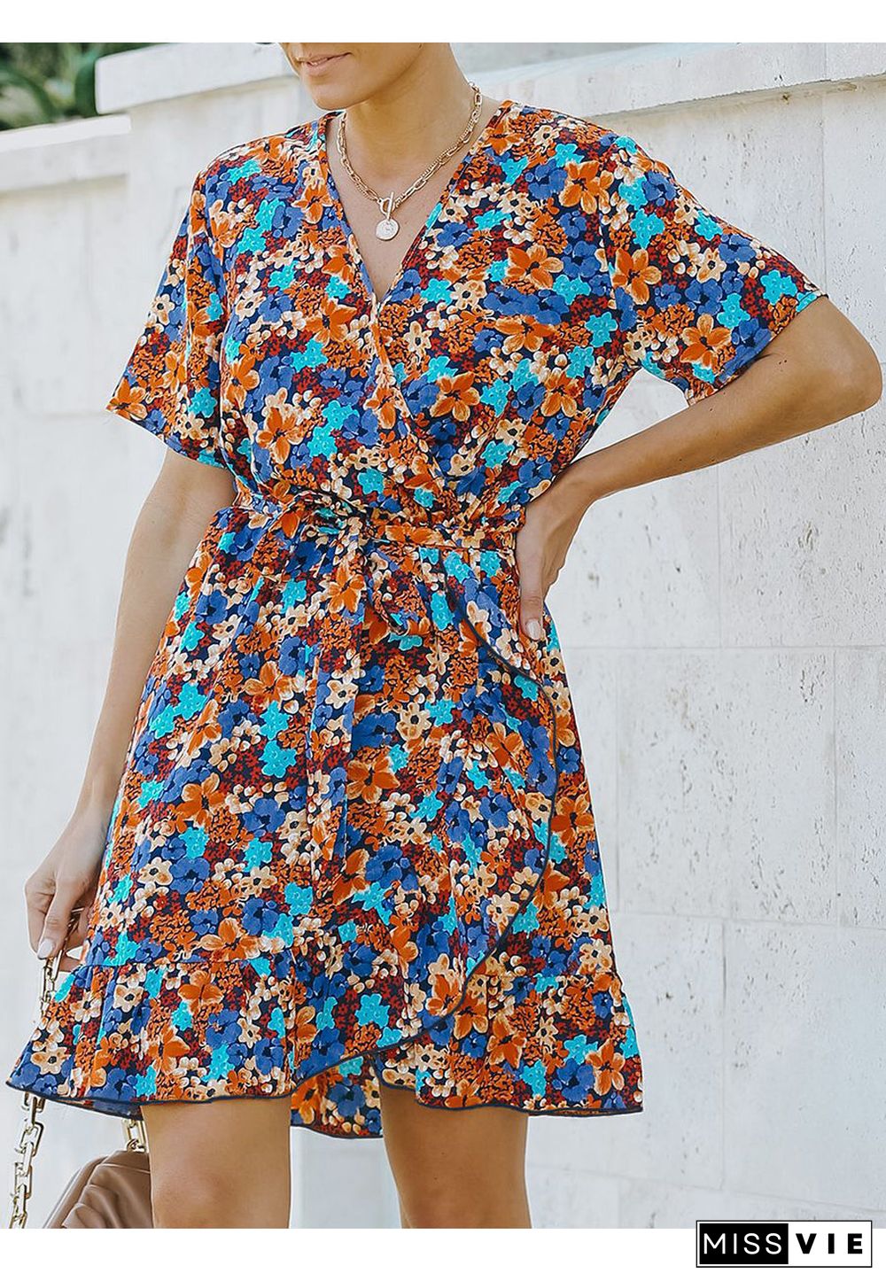 Surplice Ruffle Hem Floral Dress