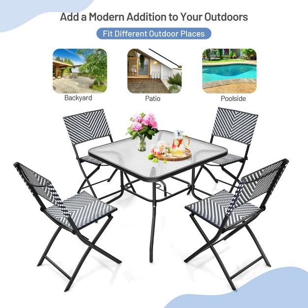 Costway Set Of 4 Patio Folding Rattan Dining Chairs Camping Portable Garden