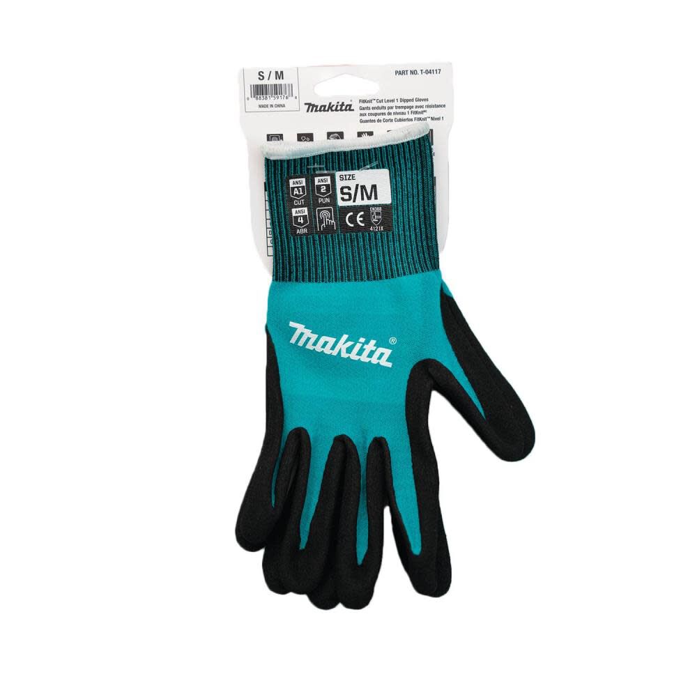 Makita FitKnit Gloves Cut Level 1 Nitrile Coated Dipped Small/Medium T-04117 from Makita