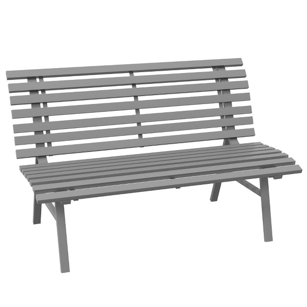 Garden Bench Outdoor Patio Bench Aluminum Lightweight Park Bench With Slatted Seat For Lawn Park Deck Gray