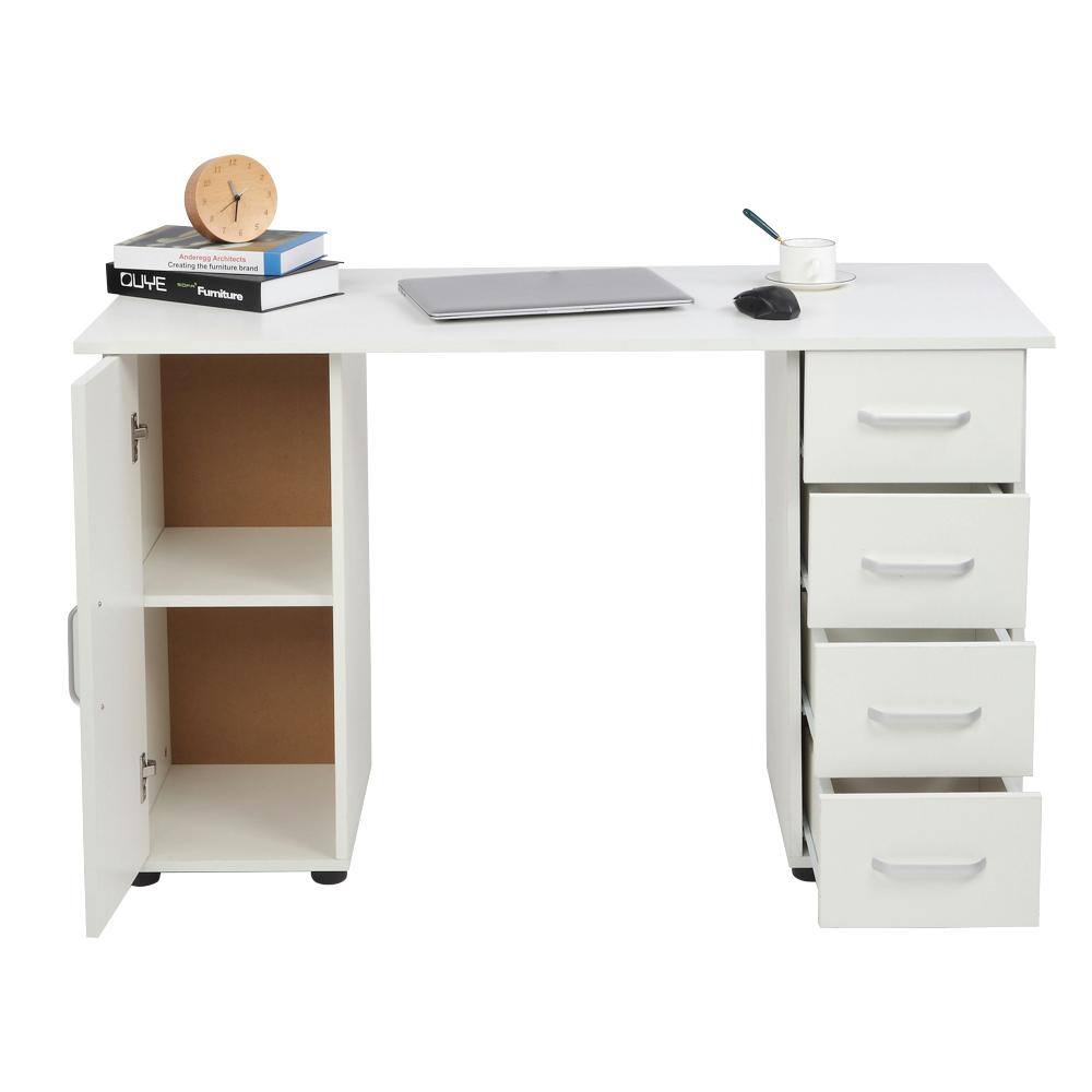 Outopee 47 in. Rectangular White Wood Computer Desk with 4-Drawers 931123567890