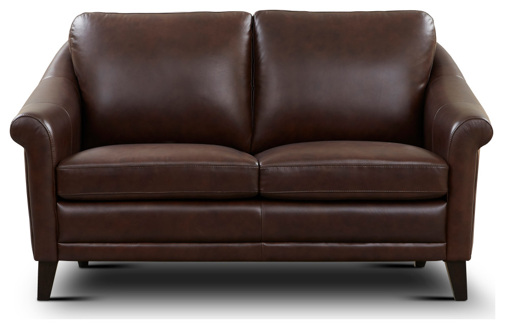 Sienna Genuine Leather Midcentury Modern Loveseat   Transitional   Loveseats   by Hello Sofa Home  Houzz