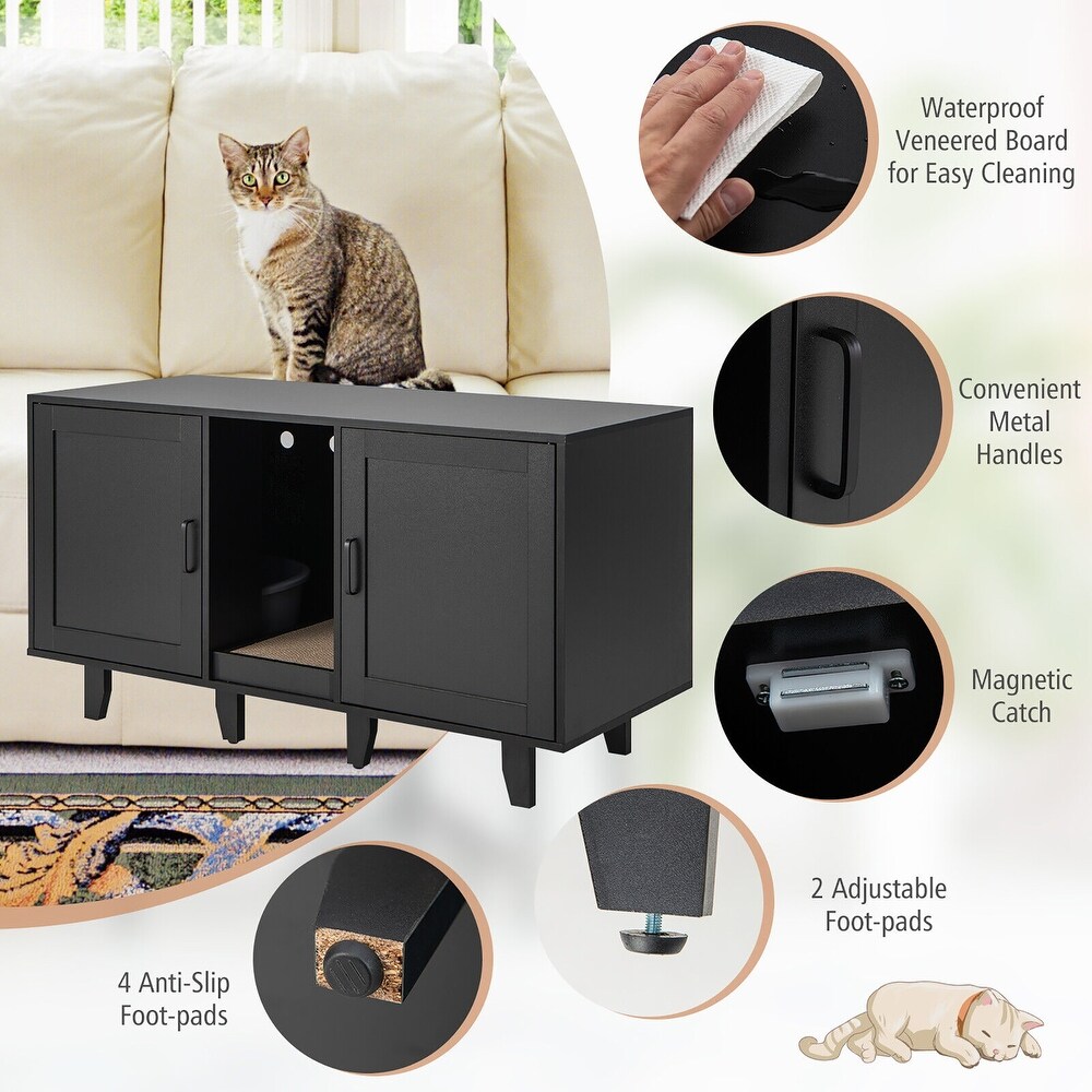 Gymax Cat Litter Box Enclosure TV Stand Cabinet Hidden Cat House