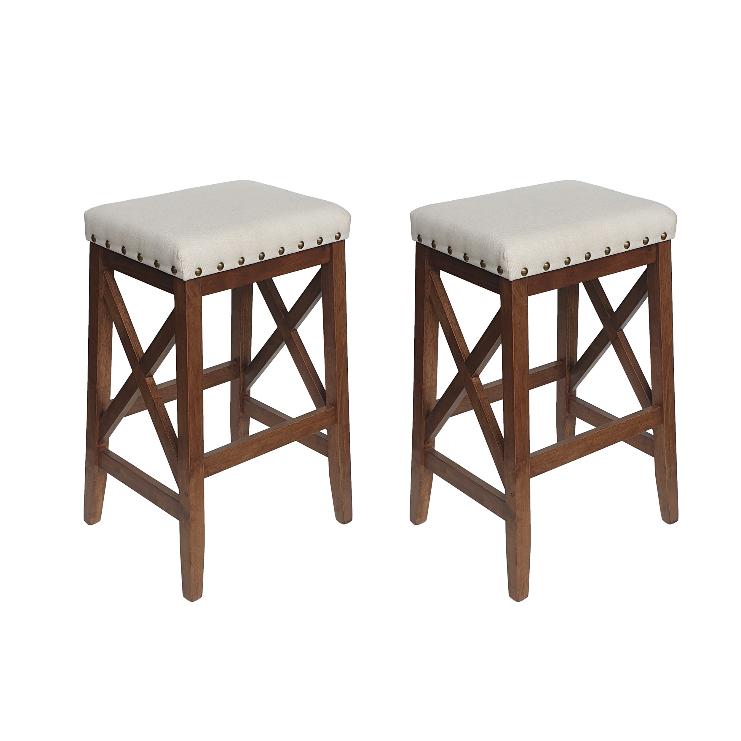 Nancy Contemporary Farmhouse Upholstered Fabric Barstools (Set of 2)