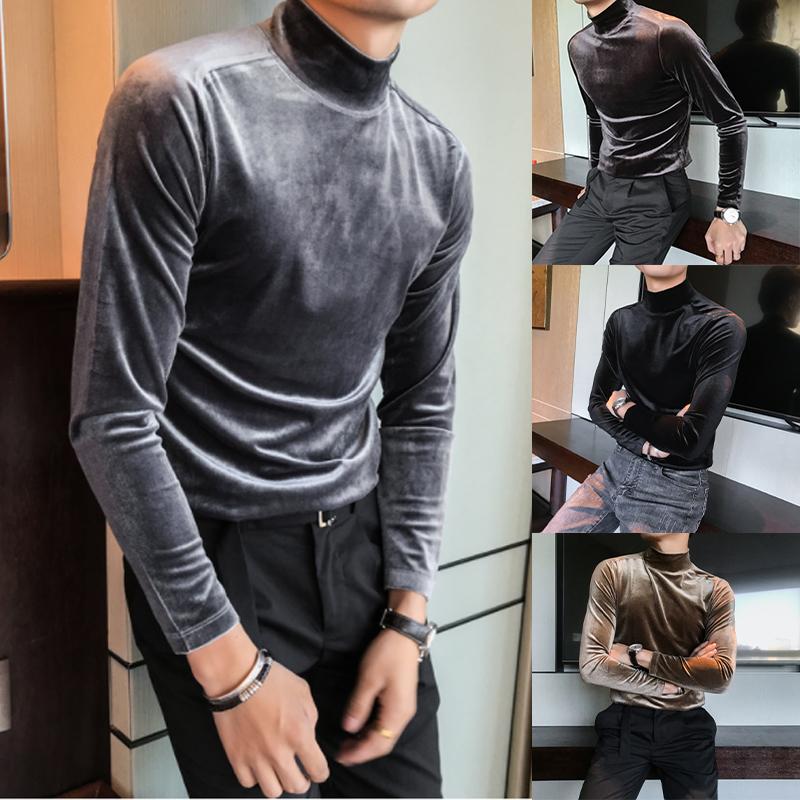 Mens High-neck Casual Long-sleeved T-Shirt