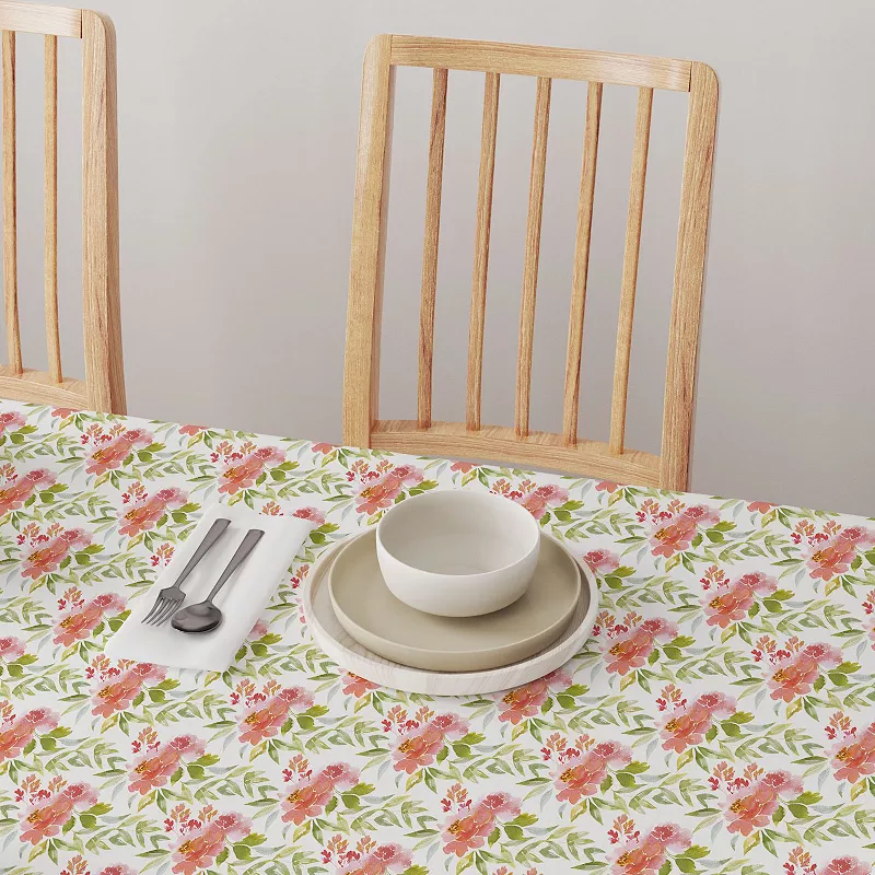 Round Tablecloth， 100% Cotton， 60 Round， Delicate Watercolor Floral